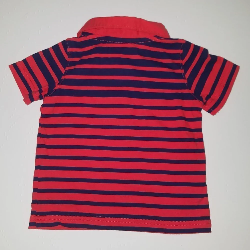 Carter's Polo Shirt Salmon Navy Blue Stripes Baby 9 Months Boy Girl
